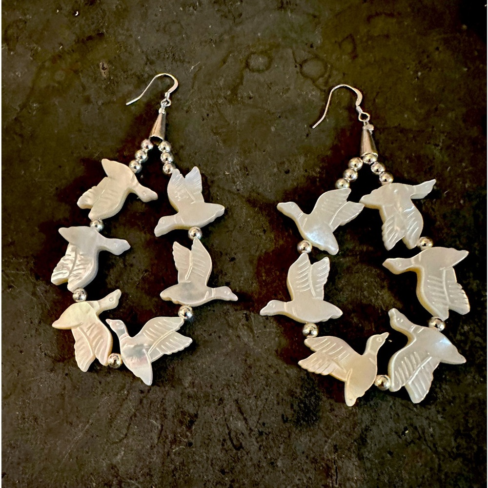 Hand Crafted  “One of a Kind” Mother of Pearl & Sterling Silver Earrings